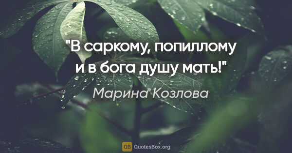 Марина Козлова цитата: "В саркому, попиллому и в бога душу мать!"