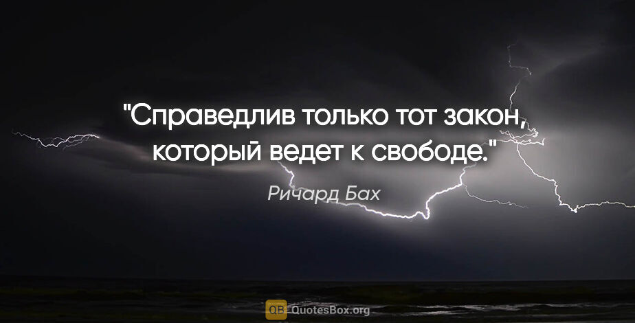 Ричард Бах цитата: "Справедлив только тот закон, который ведет к свободе."