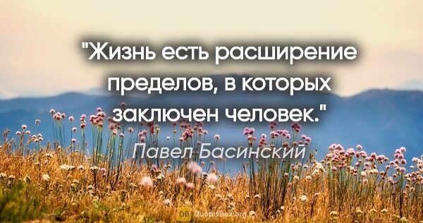Павел Басинский цитата: "«Жизнь есть расширение пределов, в которых заключен человек»."