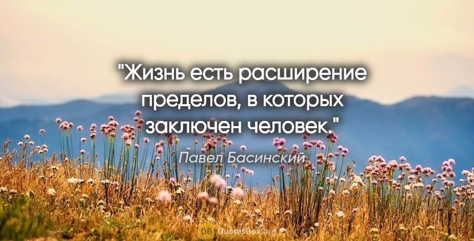 Павел Басинский цитата: "«Жизнь есть расширение пределов, в которых заключен человек»."