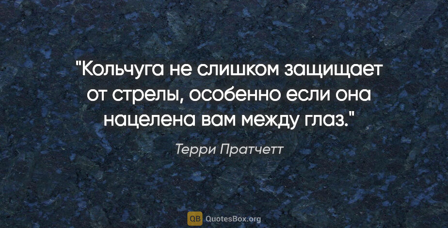 Терри Пратчетт цитата: "Кольчуга не слишком защищает от стрелы, особенно если она..."