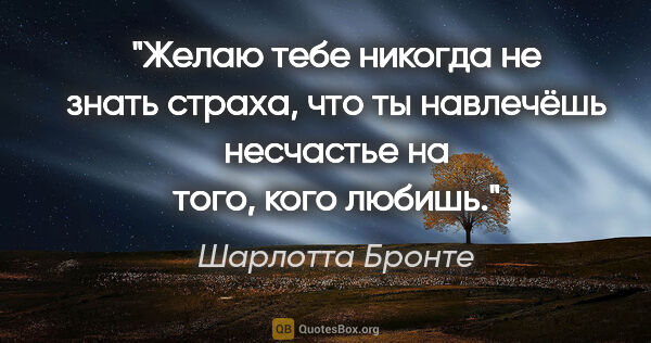 Шарлотта Бронте цитата: "Желаю тебе никогда не знать страха, что ты навлечёшь несчастье..."