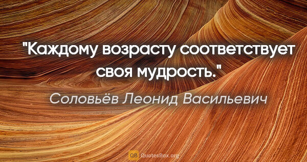 Соловьёв Леонид Васильевич цитата: "Каждому возрасту соответствует своя мудрость."