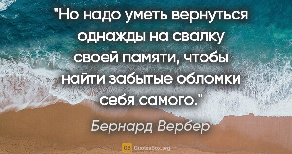 Бернард Вербер цитата: "Но надо уметь вернуться однажды на свалку своей памяти, чтобы..."