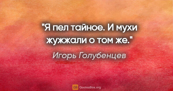 Игорь Голубенцев цитата: "Я пел тайное. И мухи жужжали о том же."