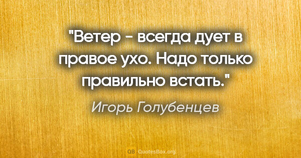 Игорь Голубенцев цитата: "Ветер - всегда дует в правое ухо. Надо только правильно встать."