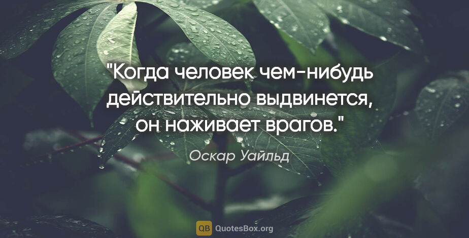 Оскар Уайльд цитата: "Когда человек чем-нибудь действительно выдвинется, он наживает..."