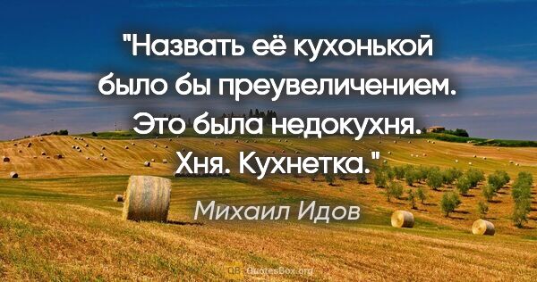 Михаил Идов цитата: "Назвать её кухонькой было бы преувеличением. Это была..."