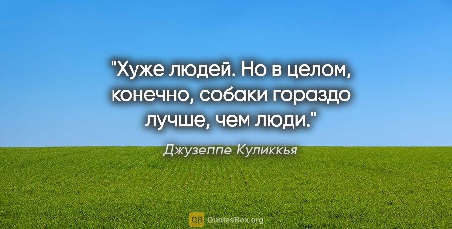 Джузеппе Куликкья цитата: "Хуже людей. Но в целом, конечно, собаки гораздо лучше, чем люди."