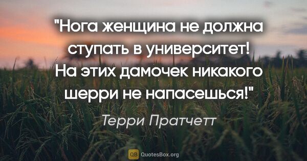 Терри Пратчетт цитата: "Нога женщина не должна ступать в университет! На этих дамочек..."