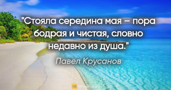 Павел Крусанов цитата: "Стояла середина мая – пора бодрая и чистая, словно недавно из..."