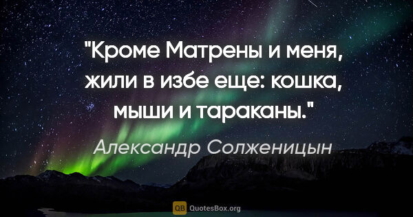 Александр Солженицын цитата: "Кроме Матрены и меня, жили в избе еще: кошка, мыши и тараканы."