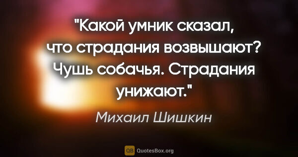 Михаил Шишкин цитата: "«Какой умник сказал, что страдания возвышают? Чушь собачья...."