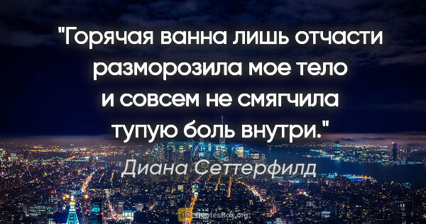 Диана Сеттерфилд цитата: "Горячая ванна лишь отчасти разморозила мое тело и совсем не..."