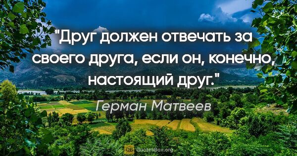 Герман Матвеев цитата: "Друг должен отвечать за своего друга, если он, конечно,..."
