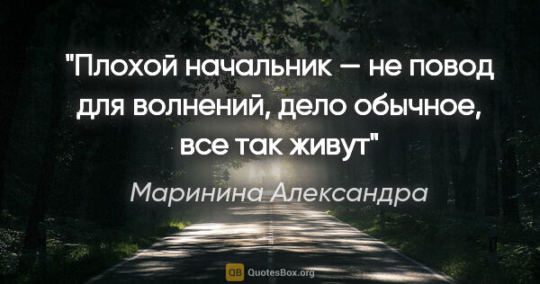 Маринина Александра цитата: "Плохой начальник — не повод для волнений, дело обычное, все..."