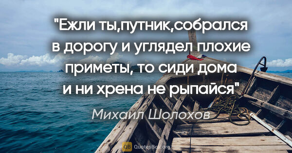 Михаил Шолохов цитата: ""Ежли ты,путник,собрался в дорогу и углядел плохие приметы, то..."