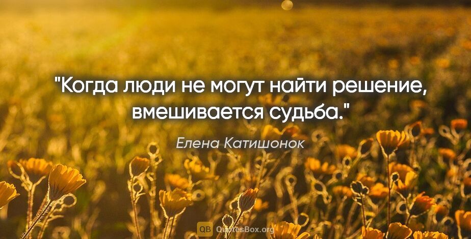 Елена Катишонок цитата: "Когда люди не могут найти решение, вмешивается судьба."