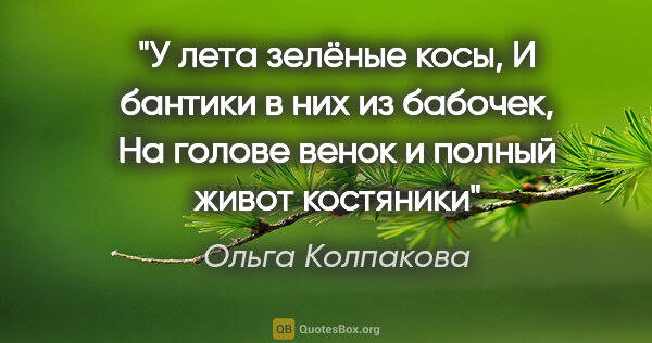 Ольга Колпакова цитата: "У лета зелёные косы, И бантики в них из бабочек, На голове..."