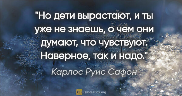 Карлос Руис Сафон цитата: "Но дети вырастают, и ты уже не знаешь, о чем они думают, что..."