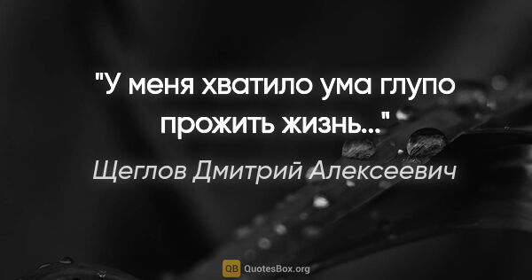 Щеглов Дмитрий Алексеевич цитата: "У меня хватило ума глупо прожить жизнь..."