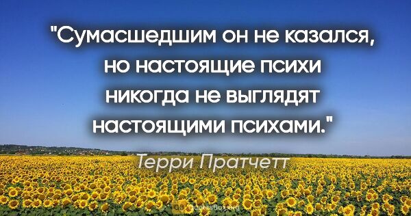 Терри Пратчетт цитата: "Сумасшедшим он не казался, но настоящие психи никогда не..."