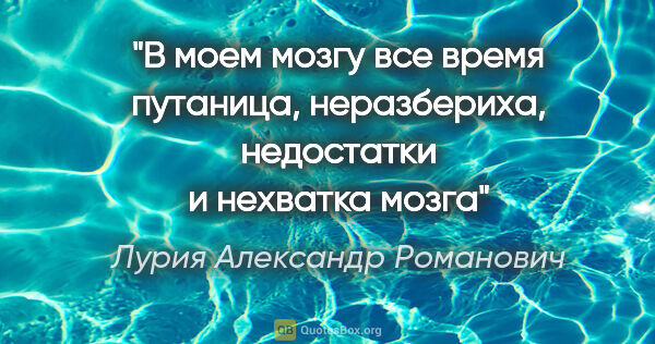 Лурия Александр Романович цитата: "В моем мозгу все время путаница, неразбериха, недостатки и..."