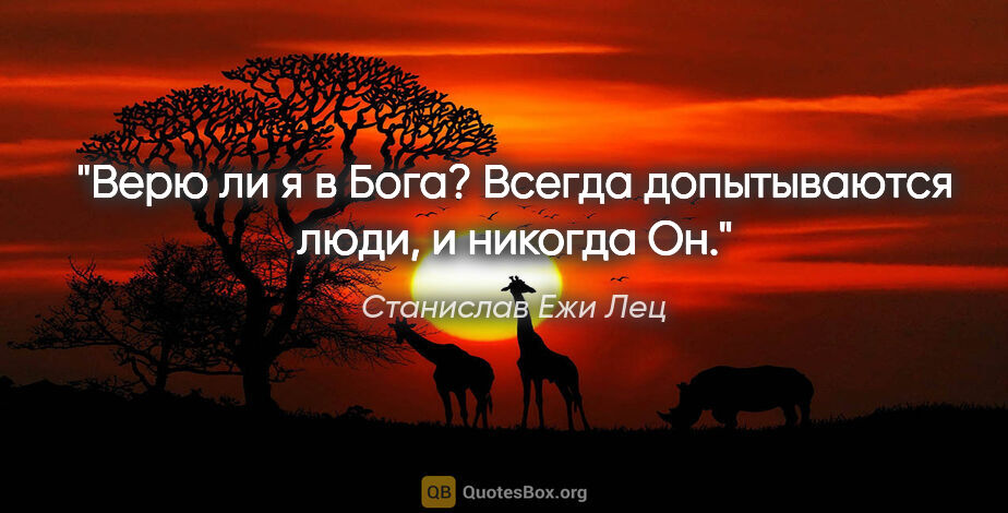 Станислав Ежи Лец цитата: "Верю ли я в Бога?

Всегда допытываются люди, и никогда Он."