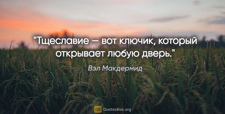 Вэл Макдермид цитата: "Тщеславие — вот ключик, который открывает любую дверь."