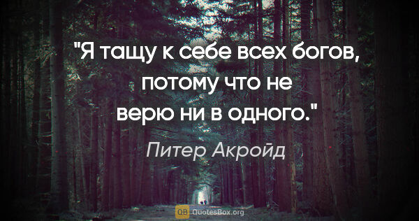 Питер Акройд цитата: "Я тащу к себе всех богов, потому что не верю ни в одного."