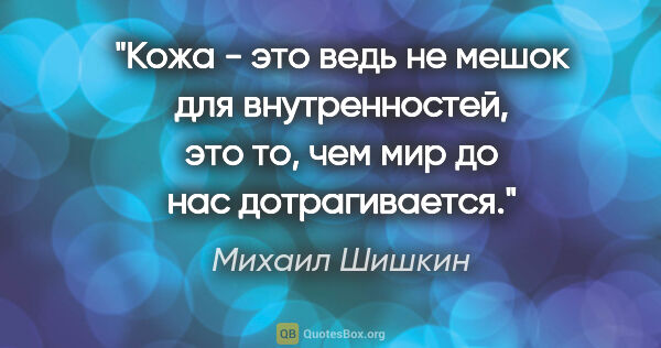 Михаил Шишкин цитата: "Кожа - это ведь не мешок для внутренностей, это то, чем мир до..."