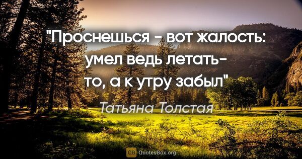 Татьяна Толстая цитата: "Проснешься - вот жалость: умел ведь летать- то, а к утру забыл"