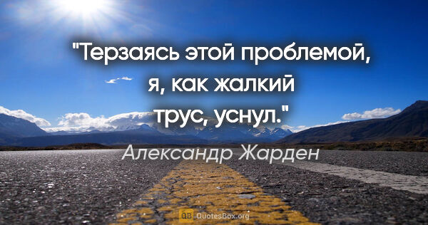 Александр Жарден цитата: "Терзаясь этой проблемой, я, как жалкий трус, уснул."