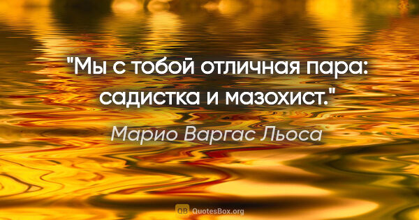 Марио Варгас Льоса цитата: "Мы с тобой отличная пара: садистка и мазохист."