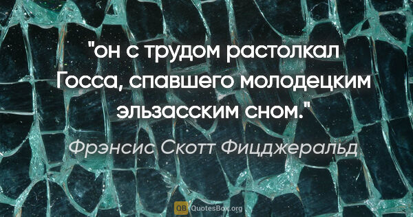 Фрэнсис Скотт Фицджеральд цитата: "он с трудом растолкал Госса, спавшего молодецким эльзасским сном."