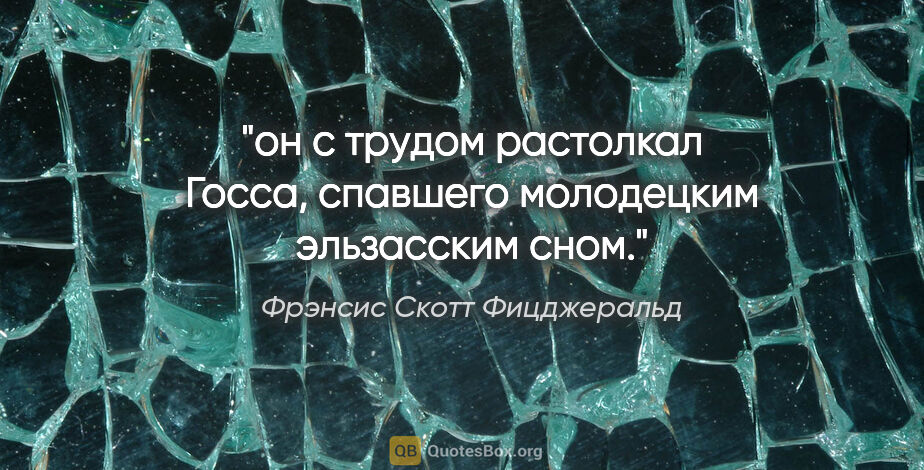 Фрэнсис Скотт Фицджеральд цитата: "он с трудом растолкал Госса, спавшего молодецким эльзасским сном."