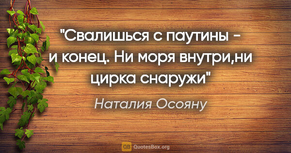 Наталия Осояну цитата: "Свалишься с паутины - и конец. Ни моря внутри,ни цирка снаружи"