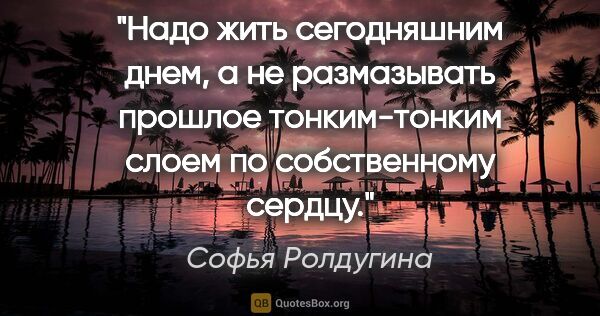 Софья Ролдугина цитата: "Надо жить сегодняшним днем, а не размазывать прошлое..."