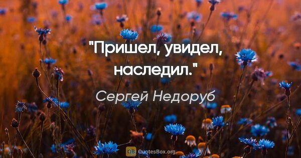 Сергей Недоруб цитата: "Пришел, увидел, наследил."