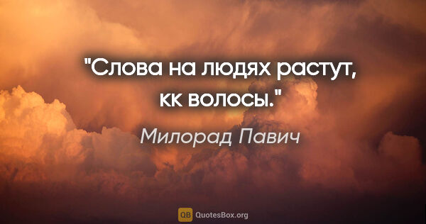Милорад Павич цитата: "Слова на людях растут, кк волосы."