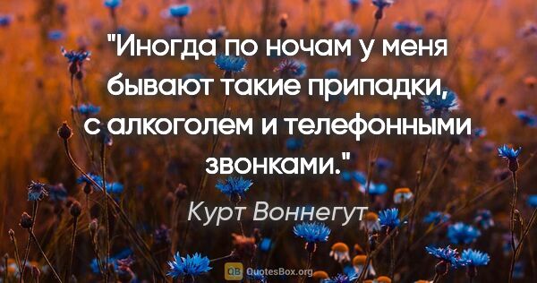 Курт Воннегут цитата: "Иногда по ночам у меня бывают такие припадки, с алкоголем и..."