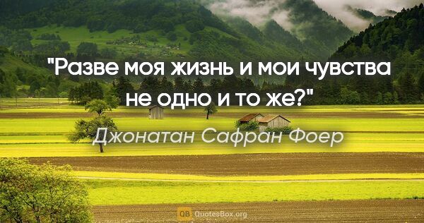 Джонатан Сафран Фоер цитата: "«Разве моя жизнь и мои чувства не одно и то же?»"