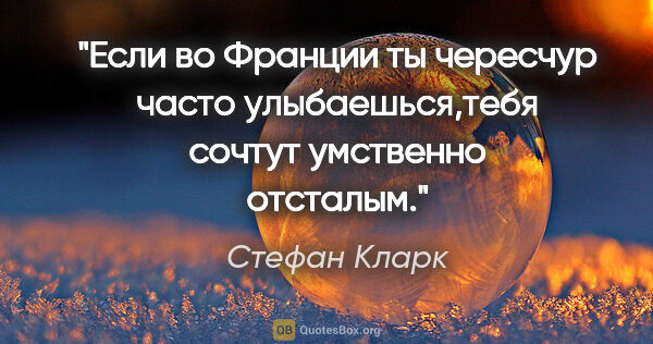 Стефан Кларк цитата: "Если во Франции ты чересчур часто улыбаешься,тебя сочтут..."