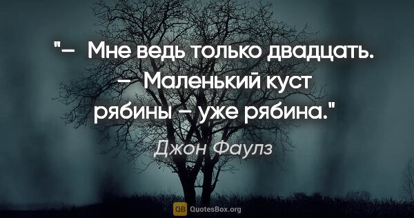 Джон Фаулз цитата: "– Мне ведь только двадцать.

– Маленький куст рябины – уже..."