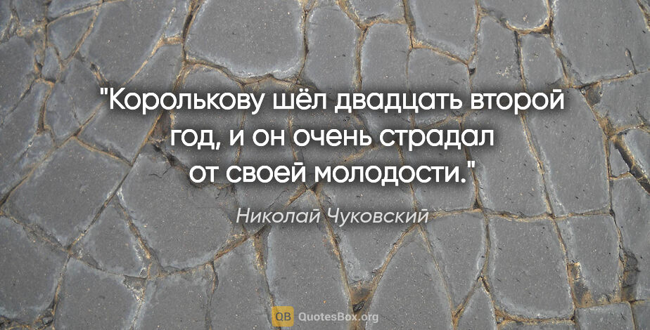 Николай Чуковский цитата: "Королькову шёл двадцать второй год, и он очень страдал от..."