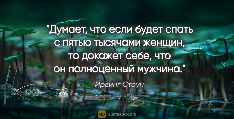 Ирвинг Стоун цитата: "Думает, что если будет спать с пятью тысячами женщин, то..."