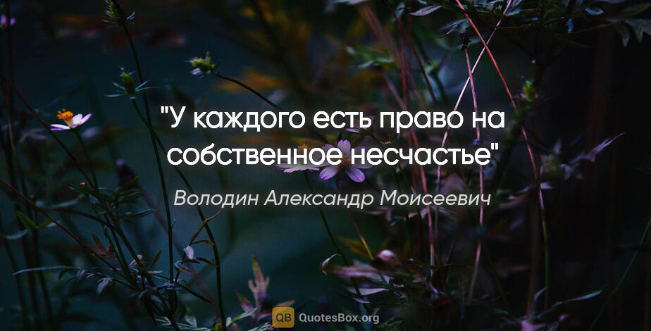 Володин Александр Моисеевич цитата: "У каждого есть право на собственное несчастье"