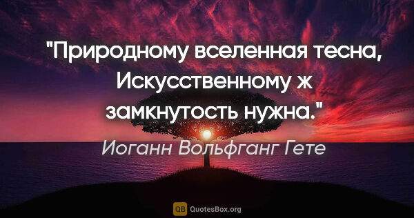 Иоганн Вольфганг Гете цитата: "Природному вселенная тесна,

Искусственному ж замкнутость нужна."