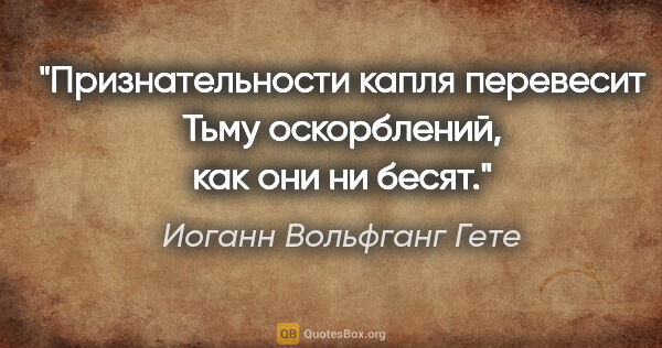 Иоганн Вольфганг Гете цитата: "Признательности капля перевесит

Тьму оскорблений, как они ни..."