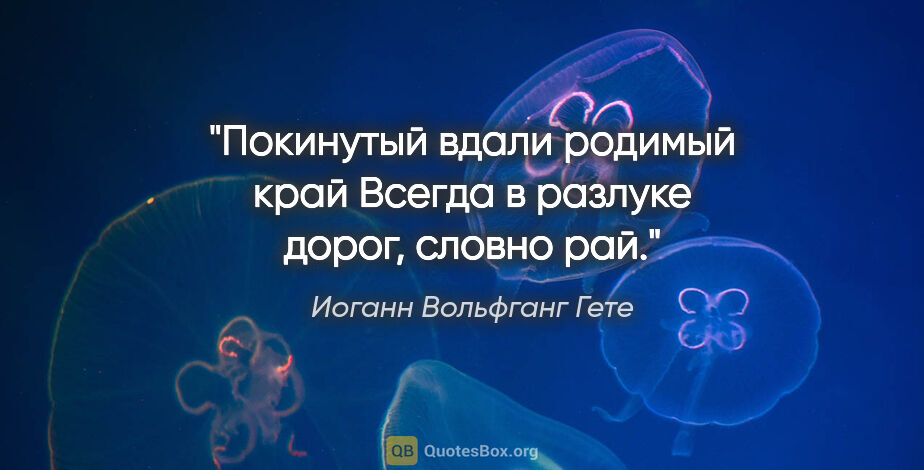 Иоганн Вольфганг Гете цитата: "Покинутый вдали родимый край

Всегда в разлуке дорог, словно рай."